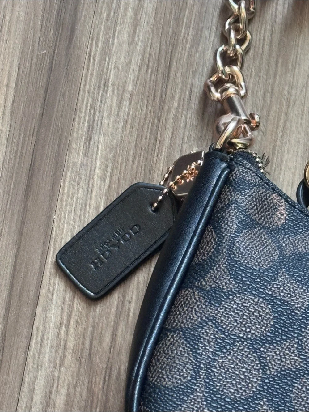 Coach Navy and Black Signature Canvas Shoulder Bag with Gold Hardware